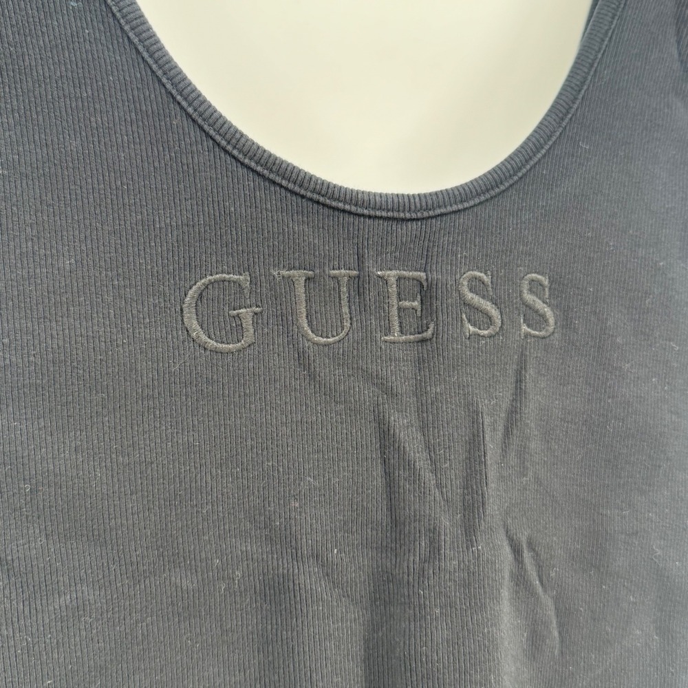 Guess Los Angeles Womens XL Black Ribbed Logo Sleeveless Bodysuit Scoop Neck